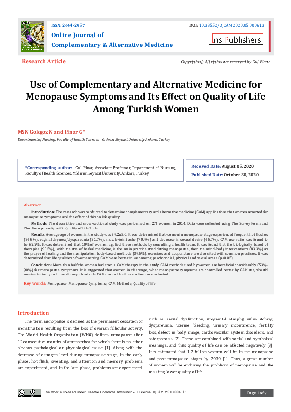 (PDF) Use of Complementary and Alternative Medicine for Menopause ...