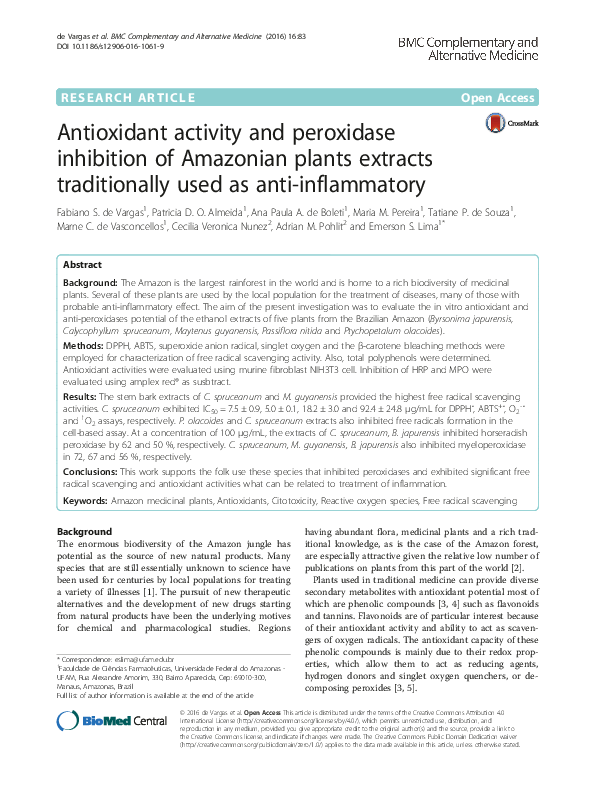 (PDF) Antioxidant activity and peroxidase inhibition of Amazonian ...