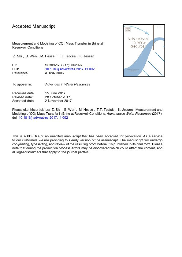 (PDF) Measurement and modeling of CO2 mass transfer in brine at ...