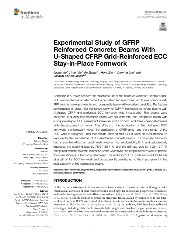 (PDF) Experimental Study of GFRP Reinforced Concrete Beams With U ...