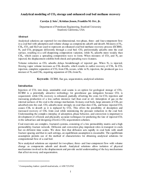 (PDF) Analytical Modeling of CO2 Storage and Enhanced Coal Bed Methane ...