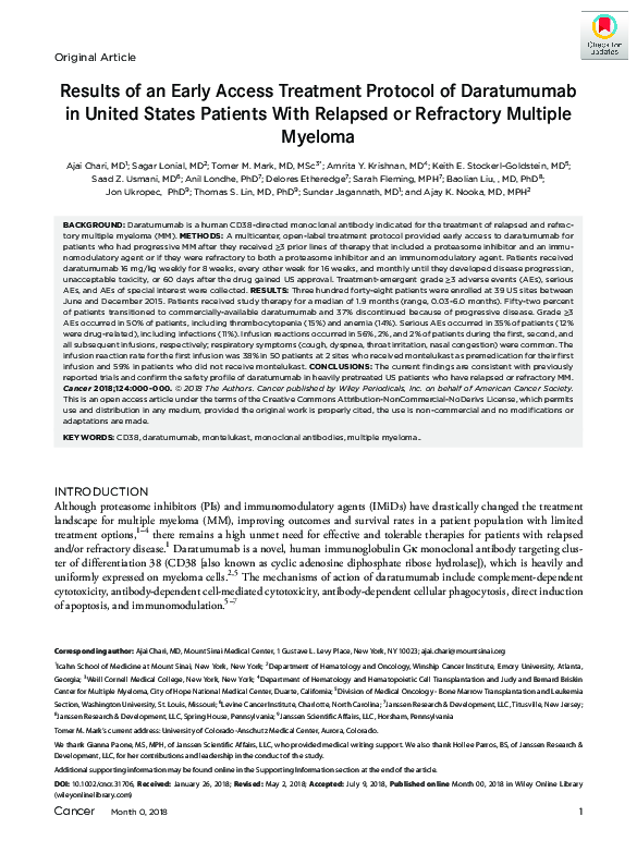 (PDF) Results of an early access treatment protocol of daratumumab in ...