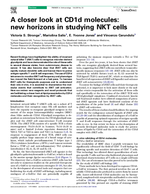 (PDF) A closer look at CD1d molecules: new horizons in studying NKT cells