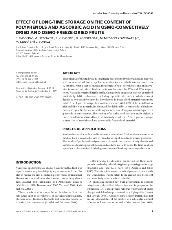 (PDF) Effect of Long-Time Storage on the Content of Polyphenols and ...
