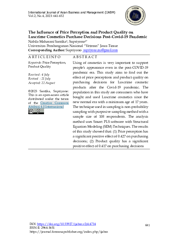 (PDF) The Influence of Price Perception and Product Quality on Luxcrime ...