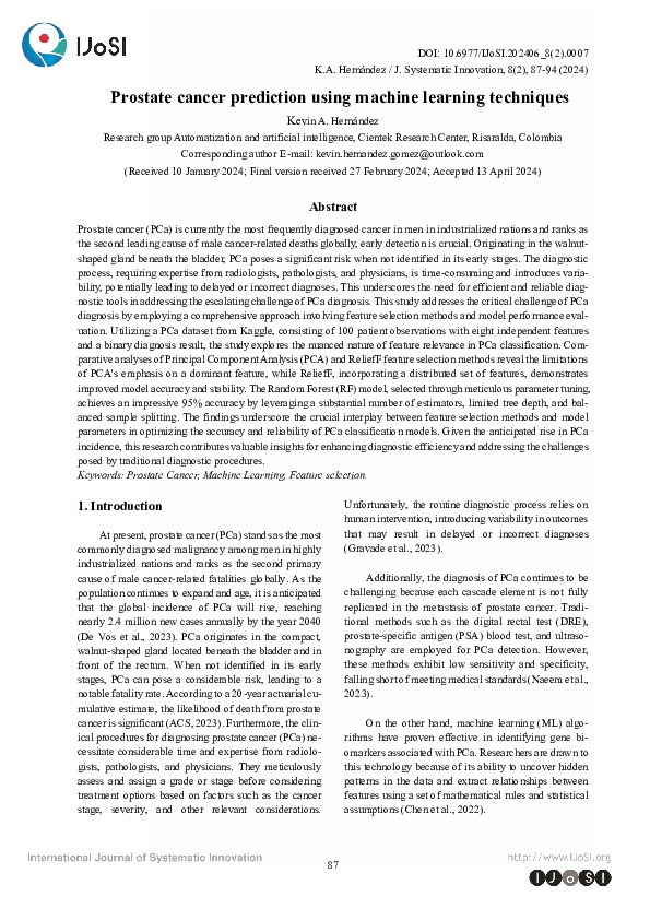 (PDF) Prostate Cancer Prediction Using Machine Learning Techniques