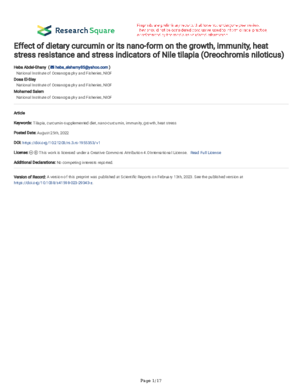 (PDF) Effect of dietary curcumin or its nano-form on the growth ...