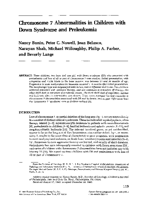(PDF) Chromosome 7 abnormalities in children with Down syndrome and ...