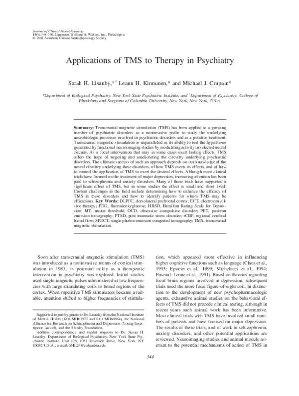 (PDF) Applications of TMS to Therapy in Psychiatry