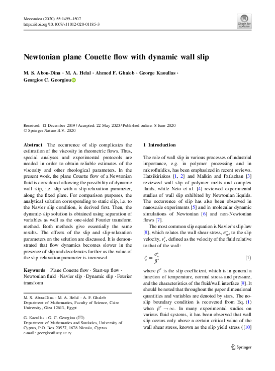 (PDF) Newtonian plane Couette flow with dynamic wall slip