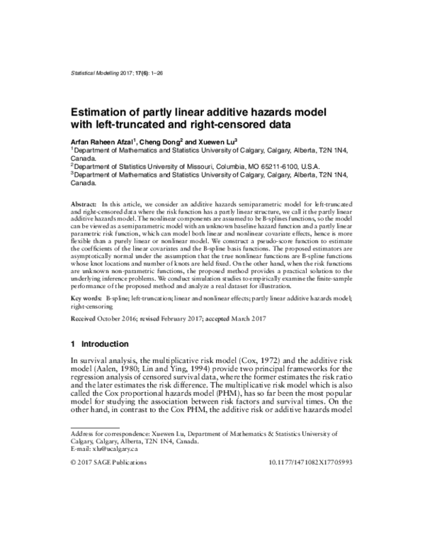 (PDF) Estimation of partly linear additive hazards model with left ...