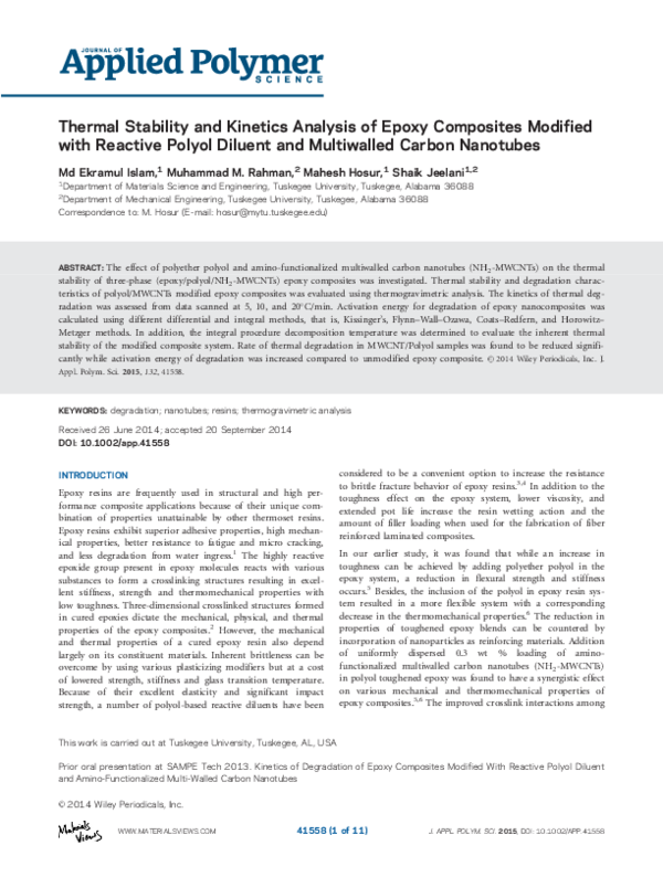 (PDF) Thermal stability and kinetics analysis of epoxy composites ...