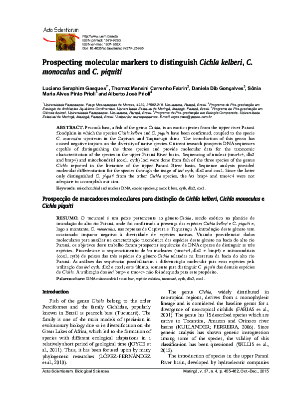 (PDF) Prospecting molecular markers to distinguish Cichla kelberi , C ...