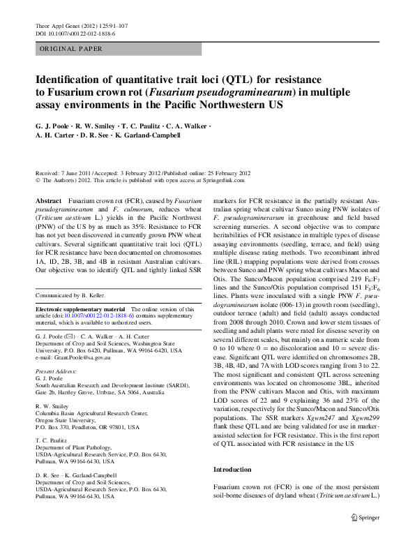 (PDF) Identification of quantitative trait loci (QTL) for resistance to ...