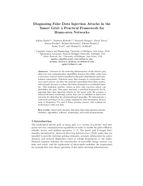 (PDF) Diagnosing False Data Injection Attacks in the Smart Grid: a ...