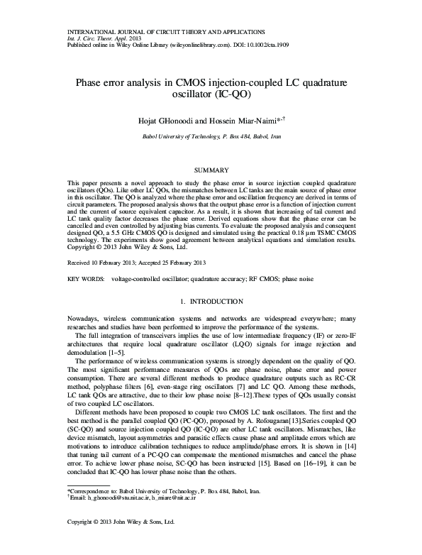 (PDF) Phase error analysis in CMOS injection-coupled LC quadrature ...