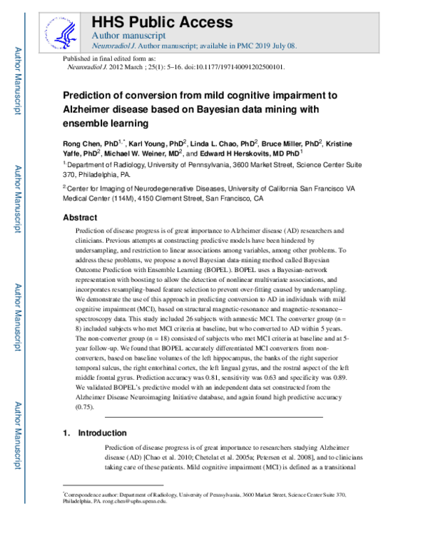 (PDF) Prediction of Conversion from Mild Cognitive Impairment to ...