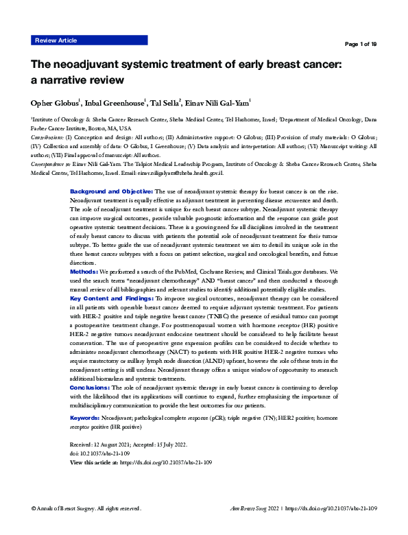(PDF) The neoadjuvant systemic treatment of early breast cancer: a ...
