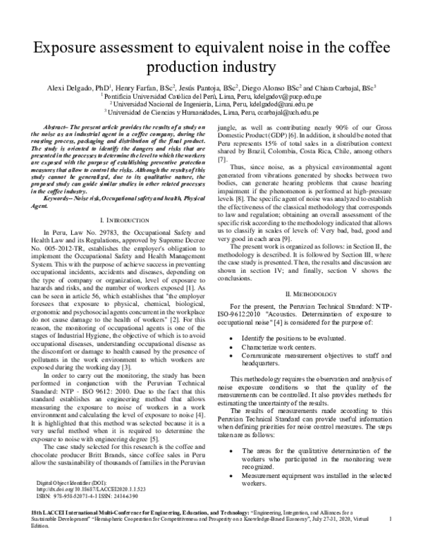 (PDF) Exposure assessment to equivalent noise in the coffee production ...