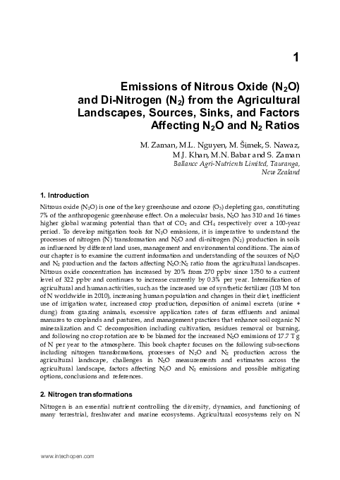 (PDF) Emissions of Nitrous Oxide (N2O) and Di-Nitrogen (N2) from the ...