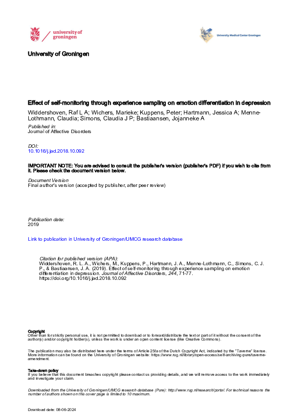 (PDF) Effect of self-monitoring through experience sampling on emotion ...