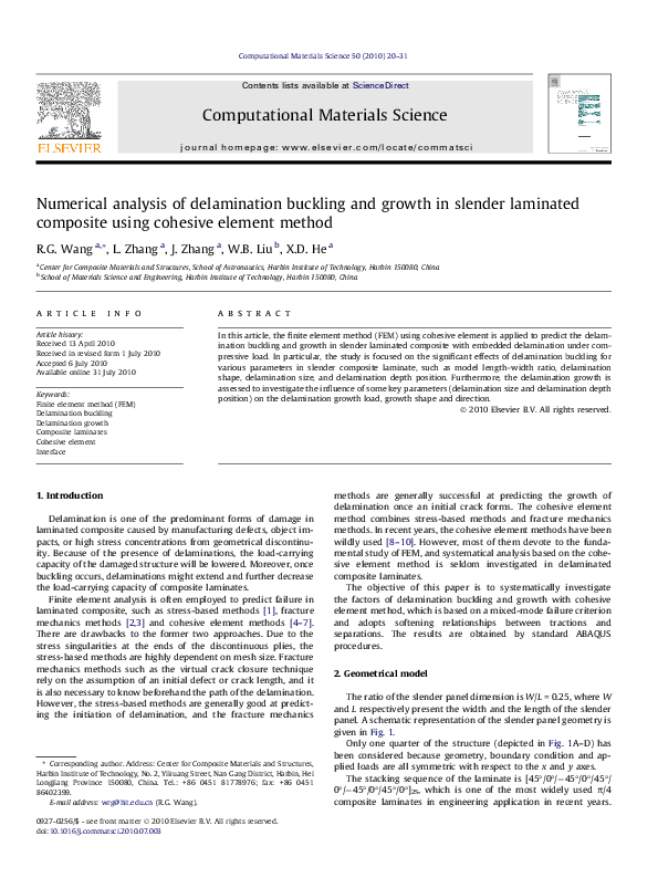 (PDF) Numerical analysis of delamination buckling and growth in slender ...