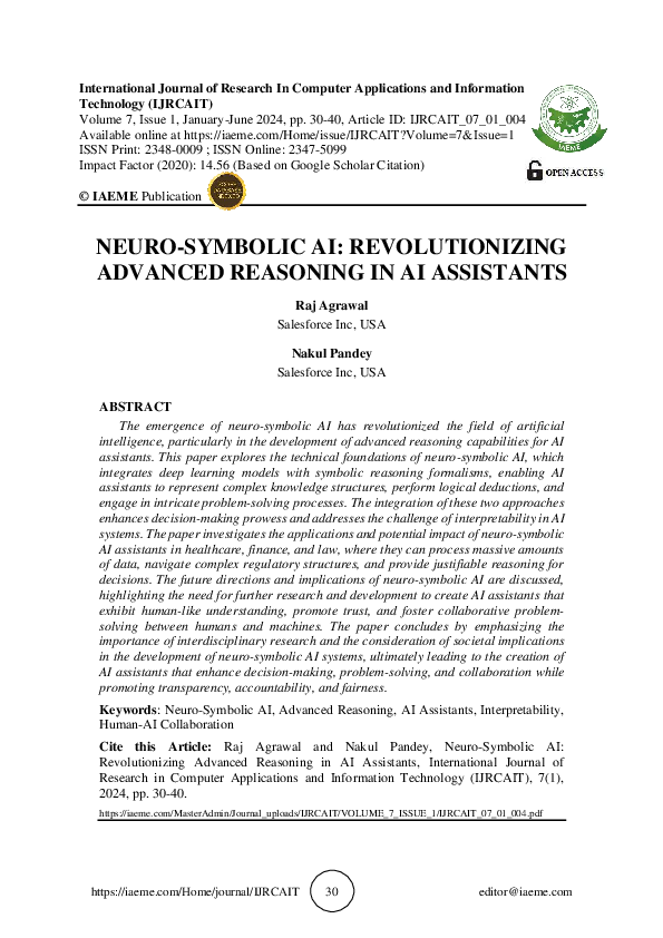 (PDF) NEURO-SYMBOLIC AI: REVOLUTIONIZING ADVANCED REASONING IN AI ...