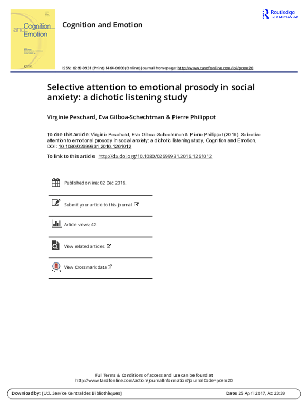 (PDF) Selective attention to emotional prosody in social anxiety: a ...