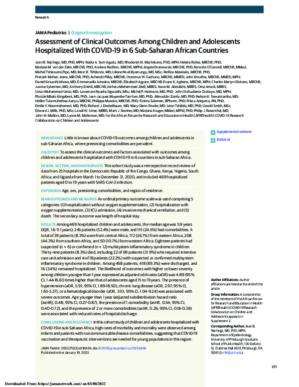 (PDF) Assessment of Clinical Outcomes Among Children and Adolescents ...