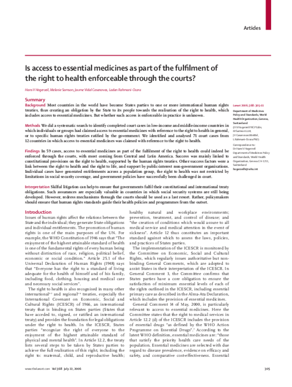(PDF) Is access to essential medicines as part of the fulfilment of the ...