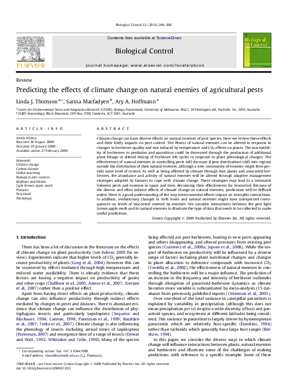 (PDF) Predicting the effects of climate change on natural enemies of ...