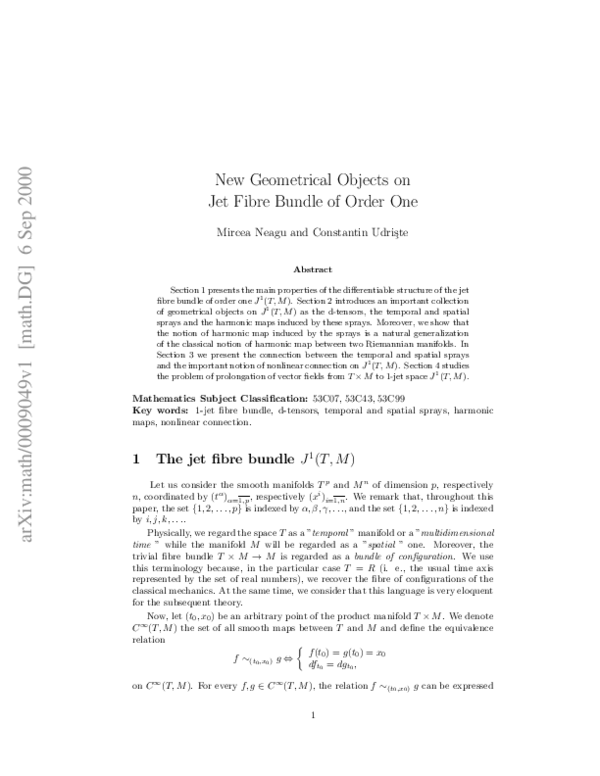 (PDF) New Geometrical Objects on Jet Fibre Bundle of Order One