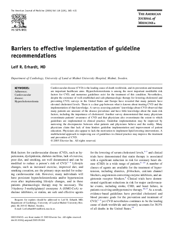 (PDF) Barriers to effective implementation of guideline recommendations