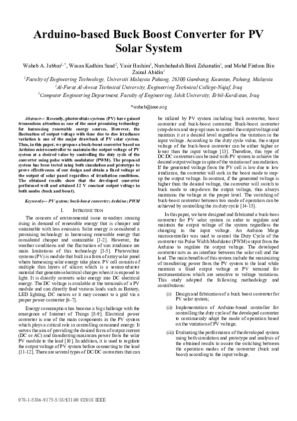 (PDF) Arduino-based Buck Boost Converter for PV Solar System