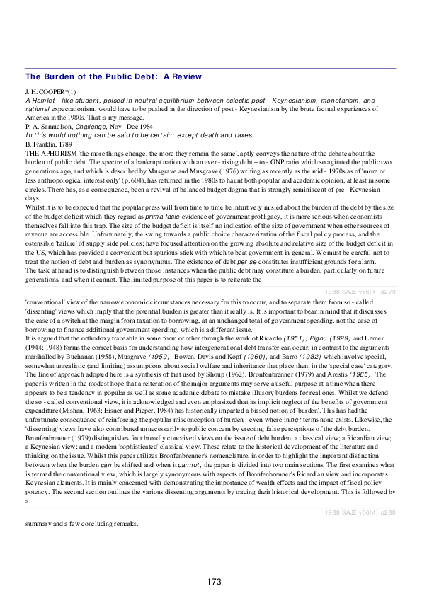 (PDF) The Burden of the Public Debt: A Review