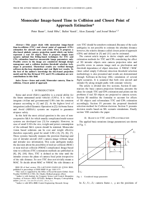 (PDF) Monocular image-based time to collision and closest point of ...