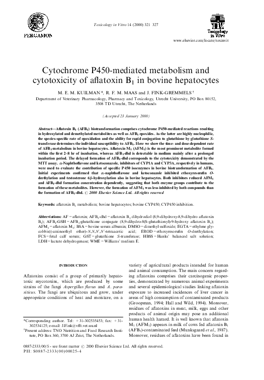 (PDF) Cytochrome P450-mediated metabolism and cytotoxicity of aflatoxin ...