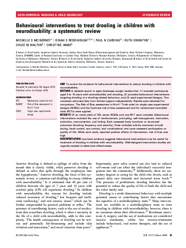 (PDF) Behavioural interventions to treat drooling in children with ...