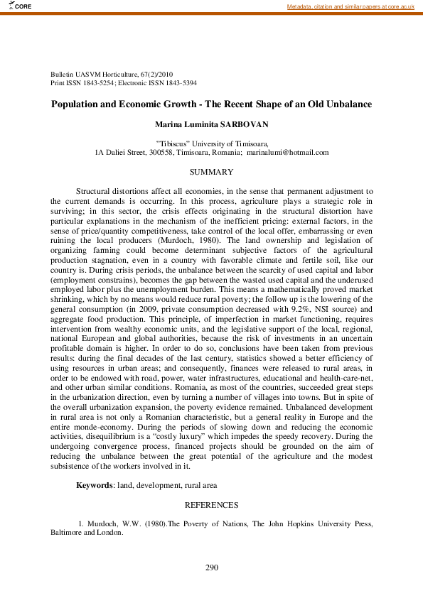 (PDF) Population and Economic Growth - The Recent Shape of an Old Unbalance