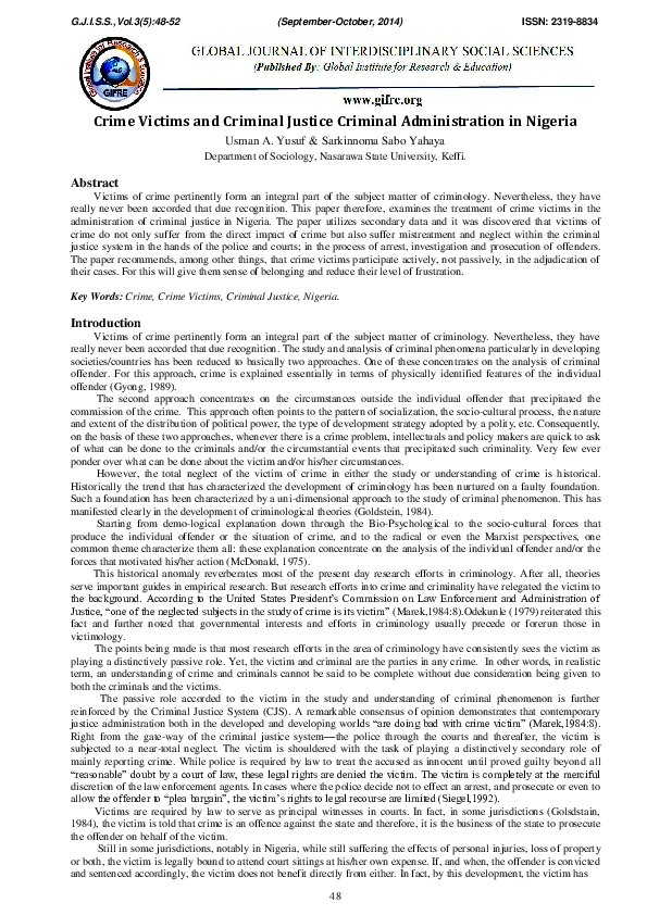(PDF) Crime Victims and Criminal Justice Criminal Administration in Nigeria