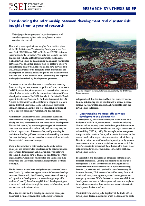 (PDF) Transforming the relationship between development and disaster ...