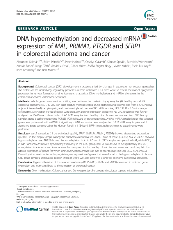 (PDF) DNA hypermethylation and decreased mRNA expression of MAL, PRIMA1 ...