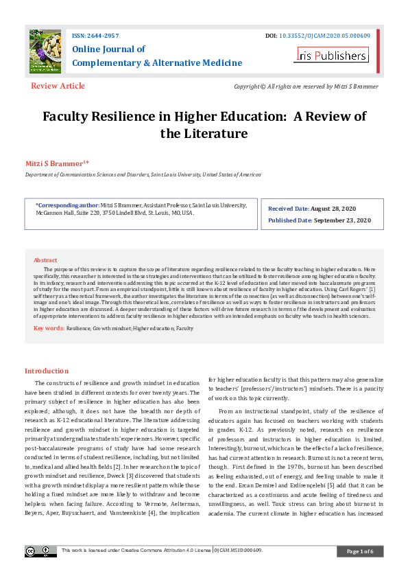 (PDF) Faculty Resilience in Higher Education: A Review of the Literature