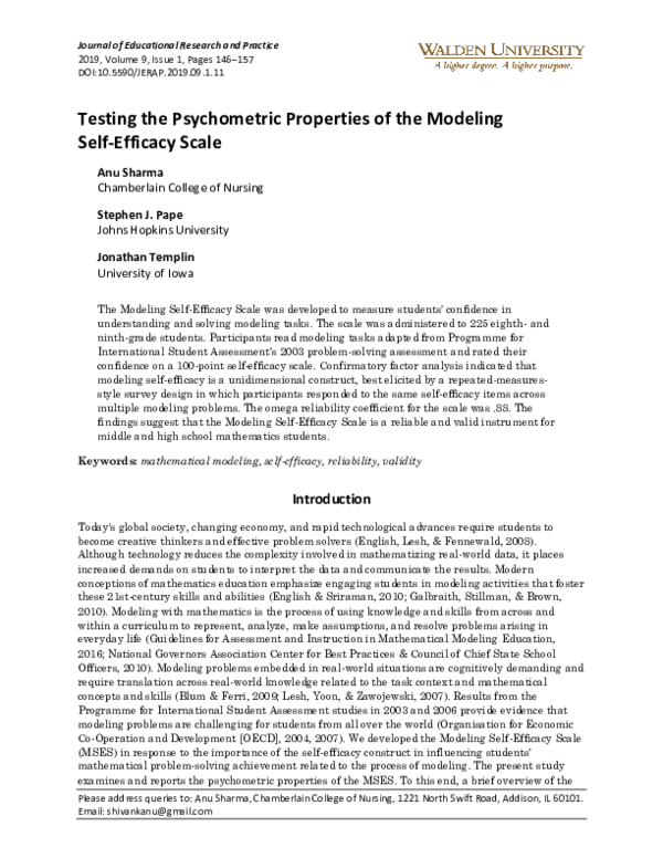 (PDF) Testing the Psychometric Properties of the Modeling Self-Efficacy ...