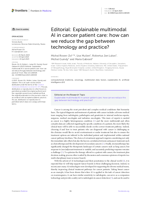 (PDF) Editorial: Explainable multimodal AI in cancer patient care: how ...