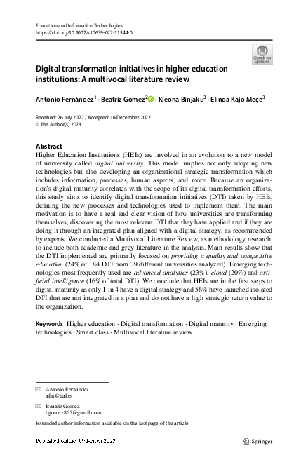 (PDF) Digital transformation initiatives in higher education ...