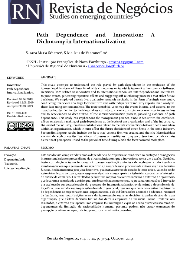 (PDF) Path Dependence and Innovation: A Dichotomy in Internationalization