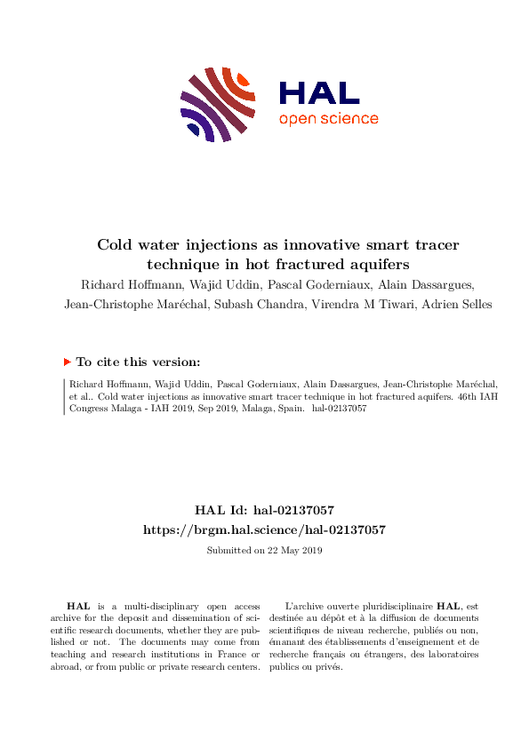 (PDF) Cold water injections as innovative smart tracer technique in hot ...