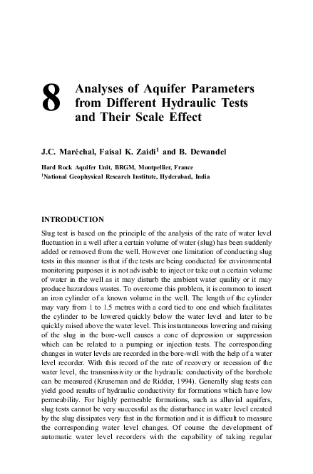 (PDF) Analyses of Aquifer Parameters from Different Hydraulic Tests and ...