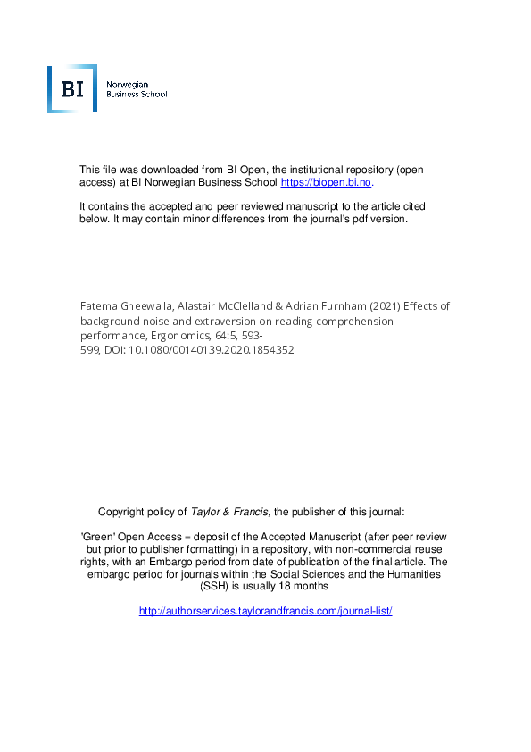 (PDF) Effects of background noise and extraversion on reading ...